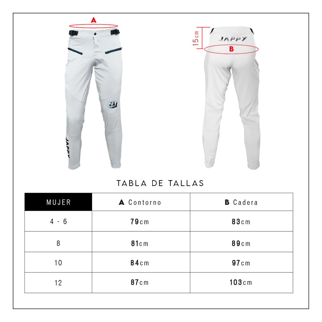 Ropa Ciclismo Colombia, Guia de tallas Pantalon MTB Mujeres